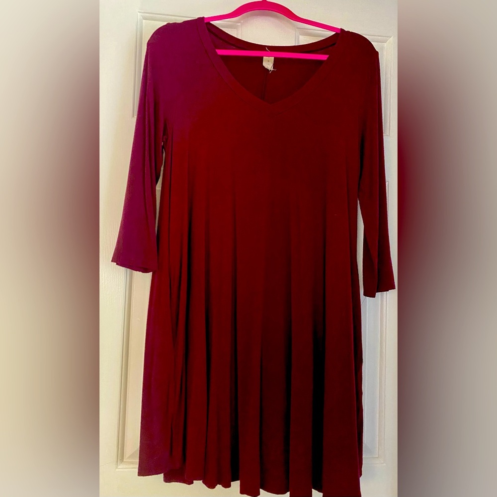 Burgundy V-Neck Dress